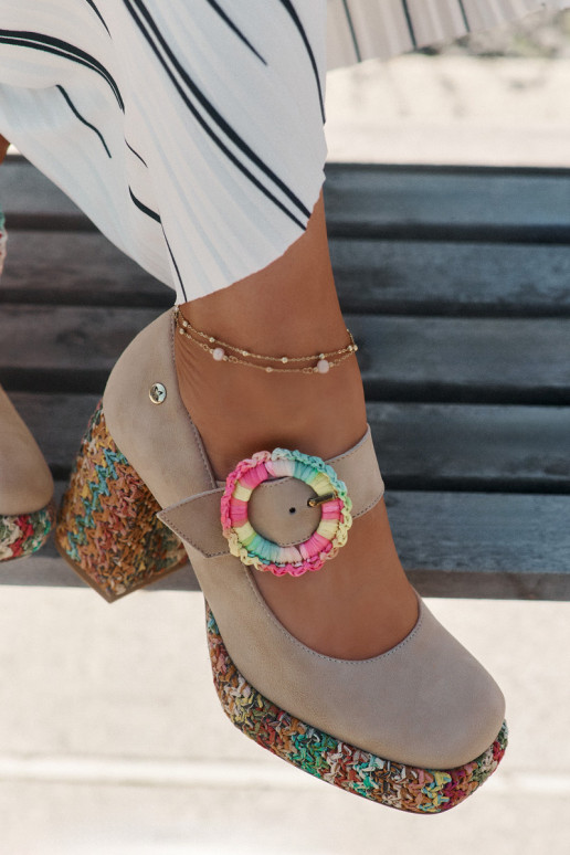 Suede Pumps With Weaving On Heel And Platform 06839-04 Maciejka Beige Suede Pumps With Weaving On Heel And Platform 06839-04 Maciejka Beige