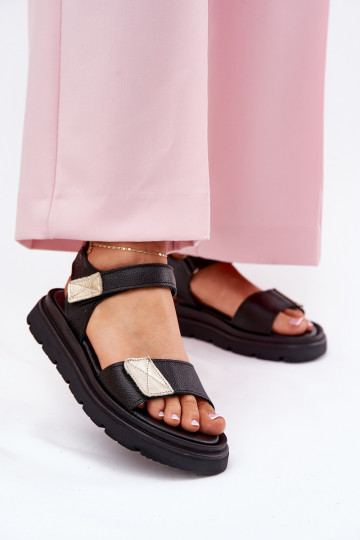 Leather Women's Platform Sandals Zazoo 40443 Black 2