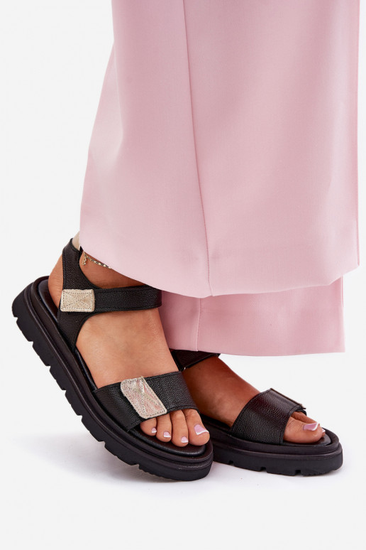 Leather Women's Platform Sandals Zazoo 40443 Black Leather Women's Platform Sandals Zazoo 40443 Black