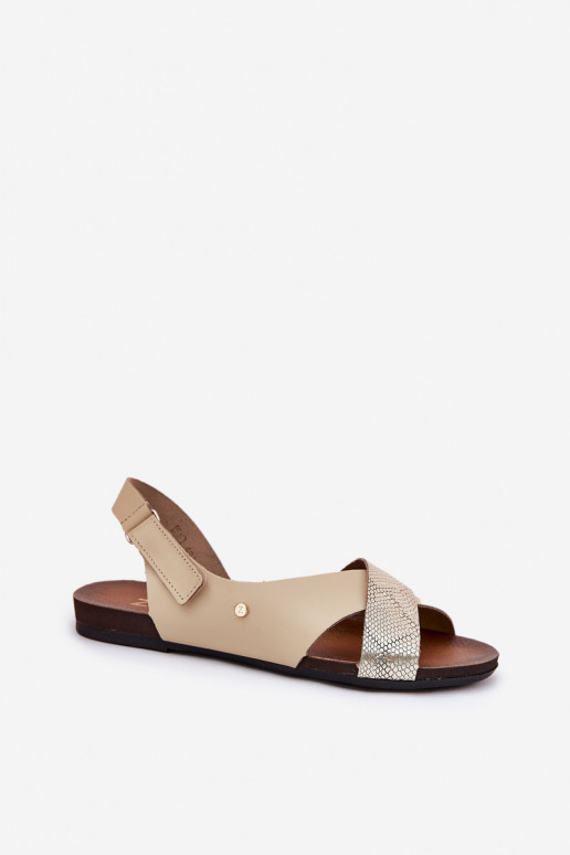Leather Velcro Sandals Beige-Gold Zazoo 40141 Leather Velcro Sandals Beige-Gold Zazoo 40141