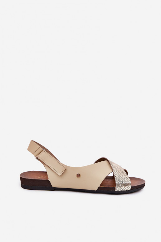 Leather Velcro Sandals Beige-Gold Zazoo 40141 Leather Velcro Sandals Beige-Gold Zazoo 40141