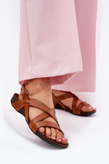 Flat Leather Women's Sandals Zazoo 40032 Brown