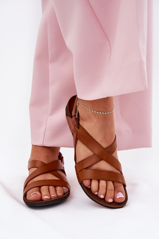 Flat Leather Women's Sandals Zazoo 40032 Brown