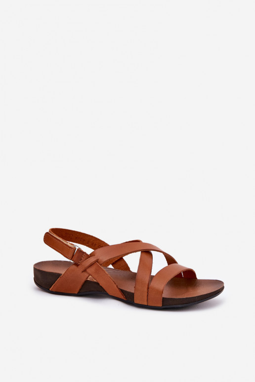 Flat Leather Women's Sandals Zazoo 40032 Brown