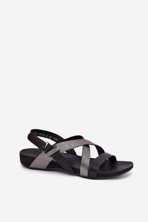 Flat Leather Sandals Women Zazoo 40032 Black Flat Leather Sandals Women Zazoo 40032 Black