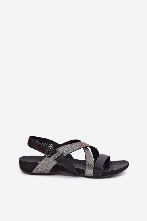 Flat Leather Sandals Women Zazoo 40032 Black Flat Leather Sandals Women Zazoo 40032 Black
