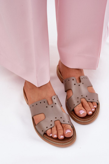 Zazoo 40326 Women's sandals with decorative cutouts dark beige