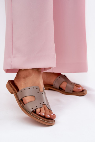 Zazoo 40326 Women's sandals with decorative cutouts dark beige 2