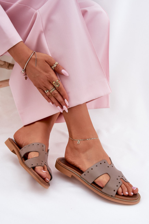 Zazoo 40326 Women's sandals with decorative cutouts dark beige Zazoo 40326 Women's sandals with decorative cutouts dark beige