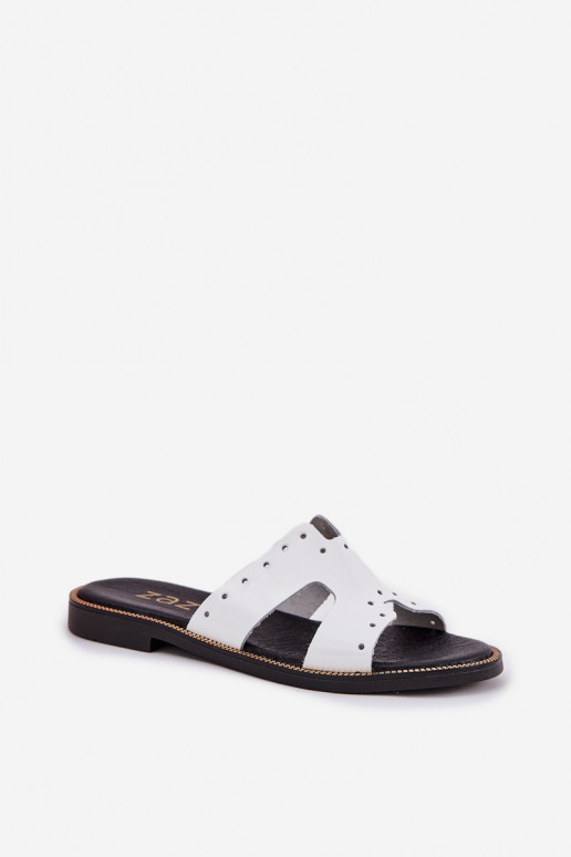 Zazoo 40326 Lacquered Women's Slippers With Decorative Cutouts White Zazoo 40326 Lacquered Women's Slippers With Decorative Cutouts White