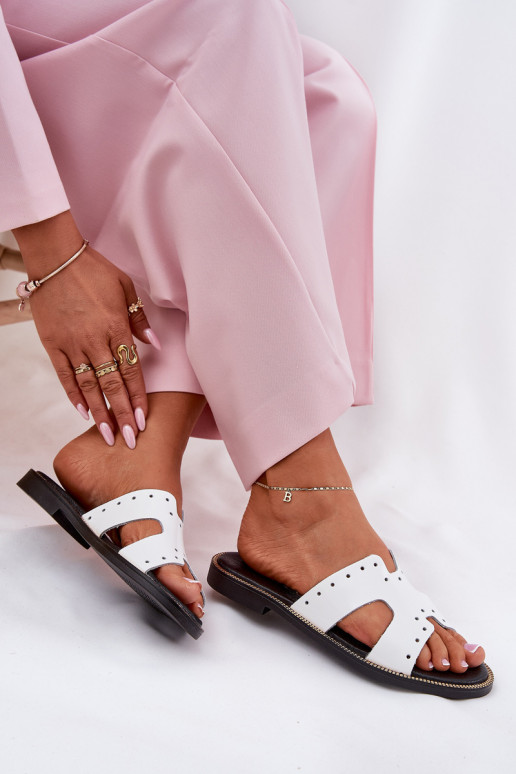 Zazoo 40326 Lakierowane Damskie KlapkiwithOzdobnymi Wycięciami Białe Zazoo 40326 Lakierowane Damskie KlapkiwithOzdobnymi Wycięciami Białe