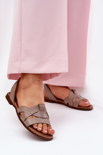 Zazoo 40185 Comfortable Leather Slip-On Sandals Dark Beige