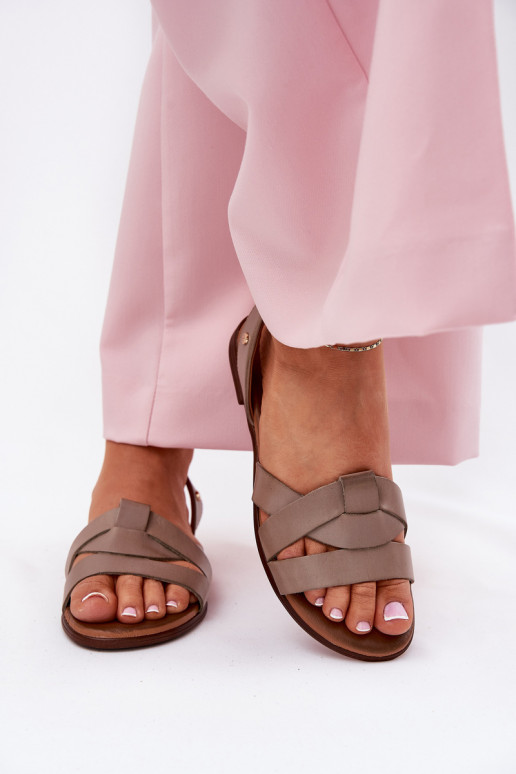 Zazoo 40185 Comfortable Leather Slip-On Sandals Dark Beige Zazoo 40185 Comfortable Leather Slip-On Sandals Dark Beige