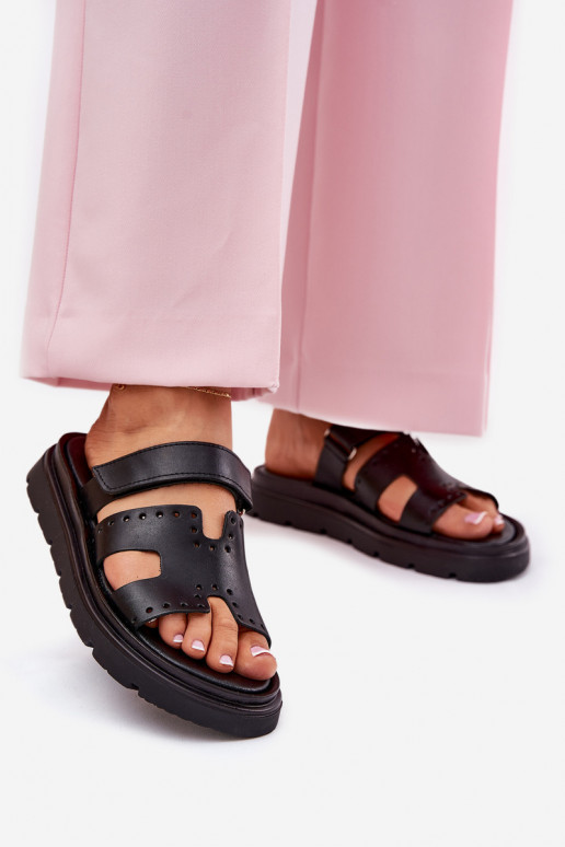 Klapki DamskiewithNaturalnej Skóry Na Platformie Zazoo 40440 Czarne Klapki DamskiewithNaturalnej Skóry Na Platformie Zazoo 40440 Czarne