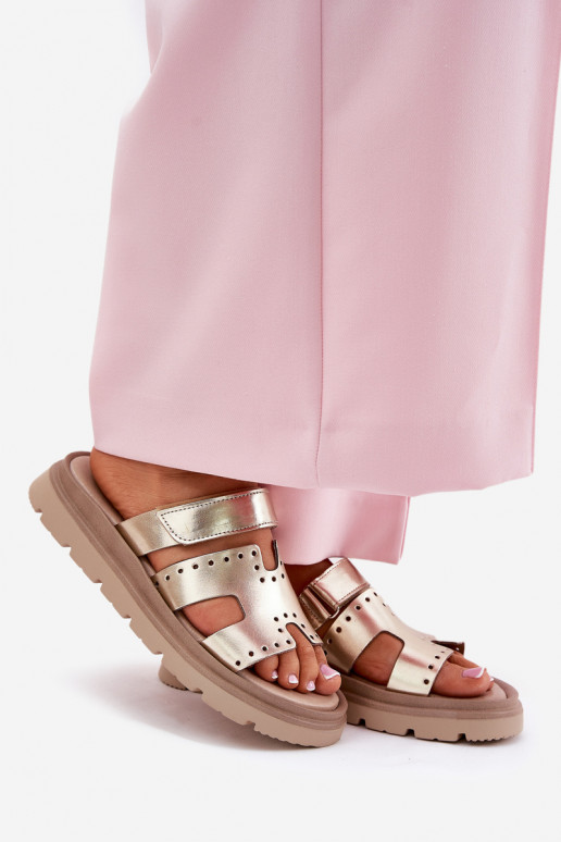 Women's Sandals Made Of Natural Leather On Platform Zazoo 40440 Golden Women's Sandals Made Of Natural Leather On Platform Zazoo 40440 Golden