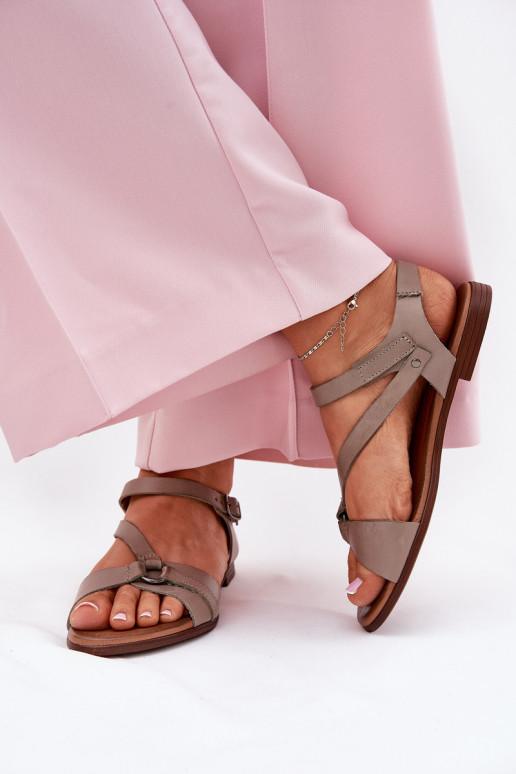 Zazoo 40182 Leather Women's Sandals Dark Beige Zazoo 40182 Leather Women's Sandals Dark Beige