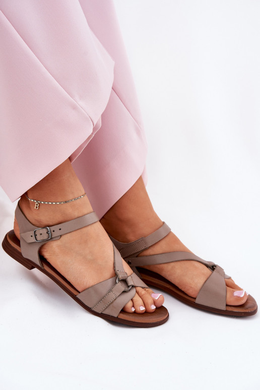 Zazoo 40182 Leather Women's Sandals Dark Beige Zazoo 40182 Leather Women's Sandals Dark Beige