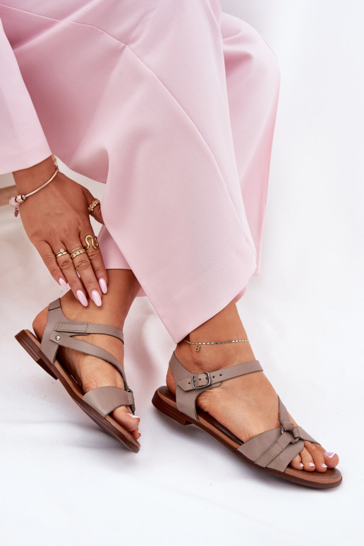 Zazoo 40182 Leather Women's Sandals Dark Beige Zazoo 40182 Leather Women's Sandals Dark Beige