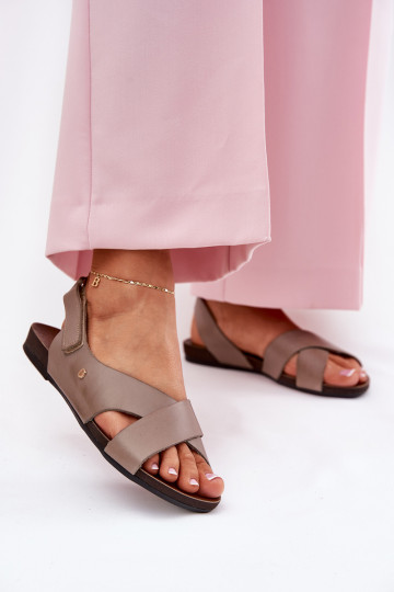 Leather Velcro Sandals Dark Beige Zazoo 40141