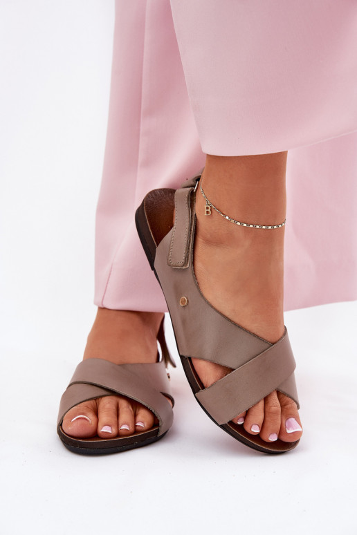 Leather Velcro Sandals Dark Beige Zazoo 40141