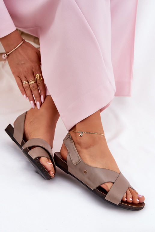 Leather Velcro Sandals Dark Beige Zazoo 40141