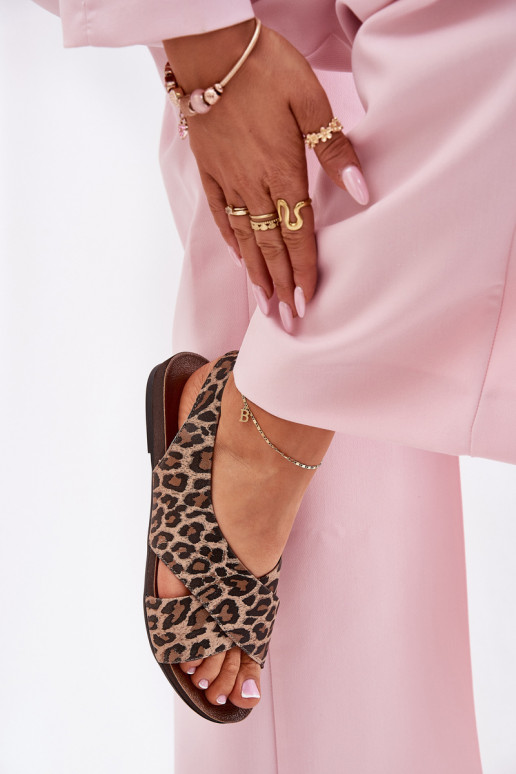 Ladies leather sandals leopard brown Zazoo 40407 Ladies leather sandals leopard brown Zazoo 40407