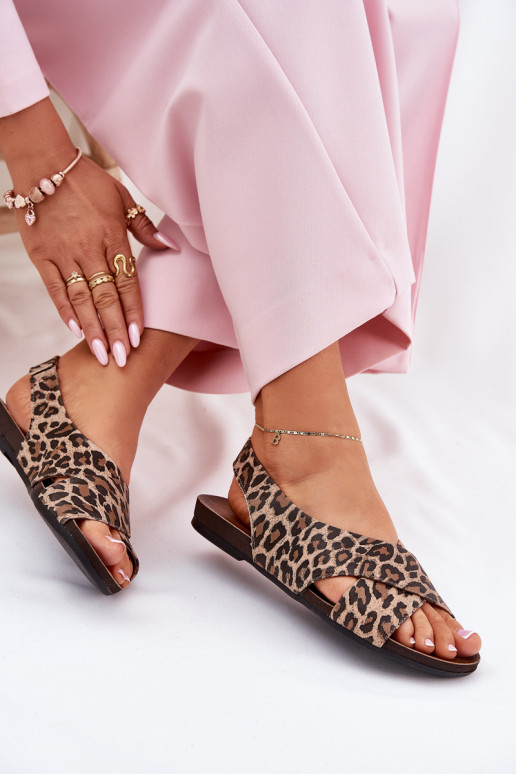 Ladies leather sandals leopard brown Zazoo 40407 Ladies leather sandals leopard brown Zazoo 40407