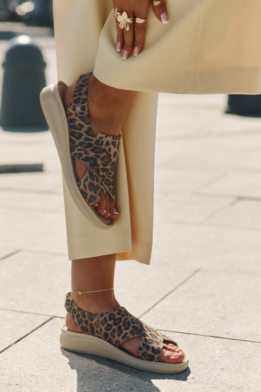 Zazoo 40392 Leather Sandals Women Leopard Brown Zazoo 40392 Leather Sandals Women Leopard Brown