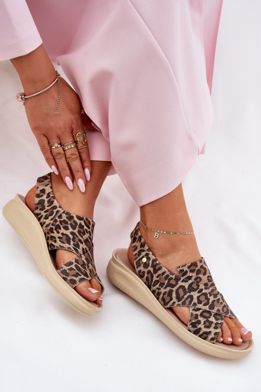 Zazoo 40392 Leather Sandals Women Leopard Brown Zazoo 40392 Leather Sandals Women Leopard Brown