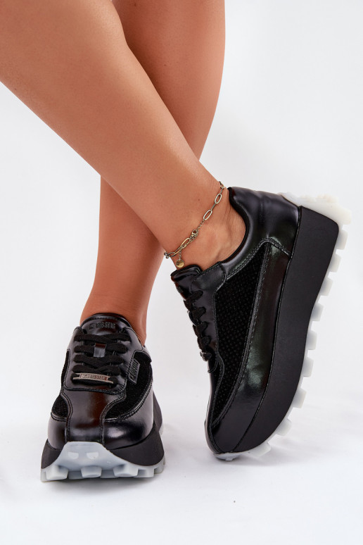 Skórzane Damskie Sneakersy Na Platformie Big Star RR274873 HI-POLY SYSTEM Czarne