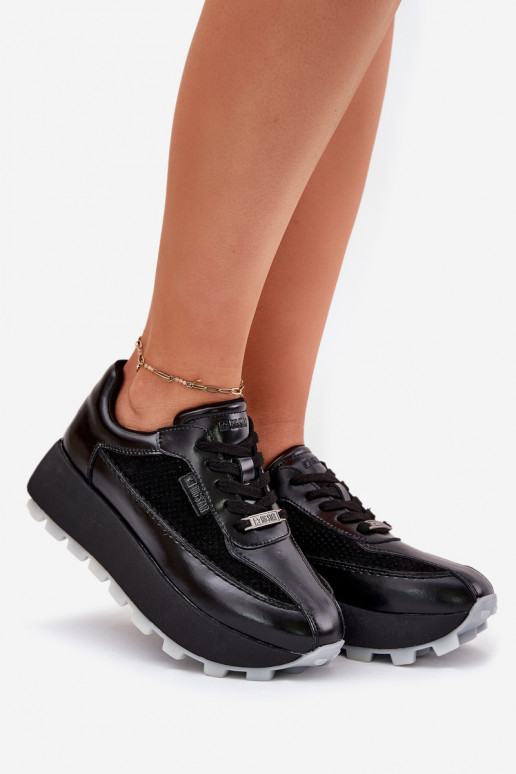 Ladies Leather Sneakers On Platform Big Star RR274873 HI-POLY SYSTEM Black