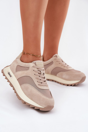 Suede Sneakers On A Platform Women's Big Star RR274897 HI-POLY SYSTEM Beige