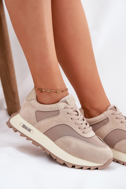 Suede Sneakers On A Platform Women's Big Star RR274897 HI-POLY SYSTEM Beige