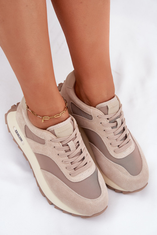 Suede Sneakers On A Platform Women's Big Star RR274897 HI-POLY SYSTEM Beige