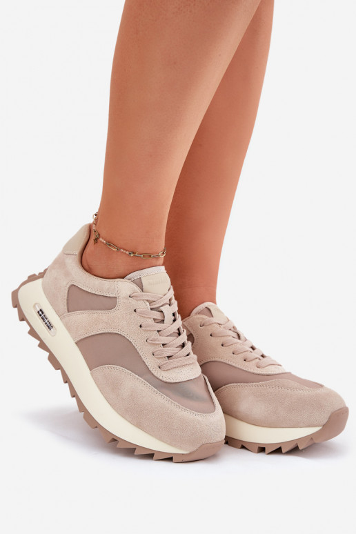 Suede Sneakers On A Platform Women's Big Star RR274897 HI-POLY SYSTEM Beige