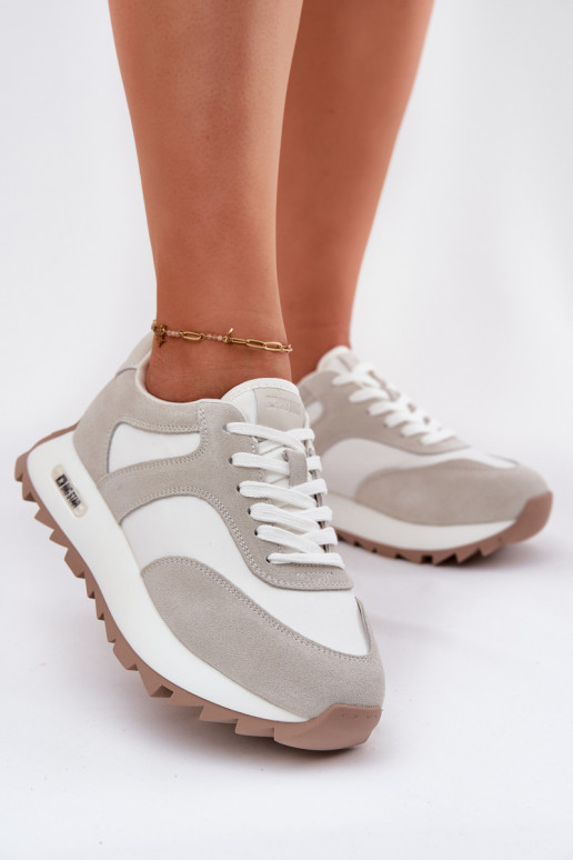 Suede Platform Sneakers Women Big Star RR274896 HI-POLY SYSTEM White-Gray