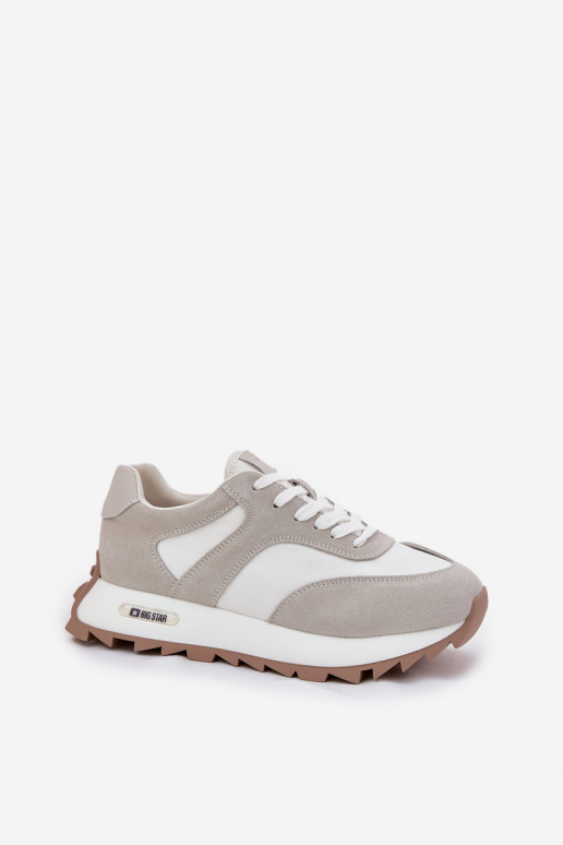 Suede Platform Sneakers Women Big Star RR274896 HI-POLY SYSTEM White-Gray