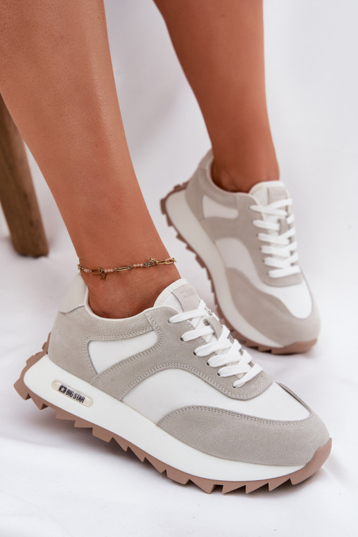 Suede Platform Sneakers Women Big Star RR274896 HI-POLY SYSTEM White-Gray