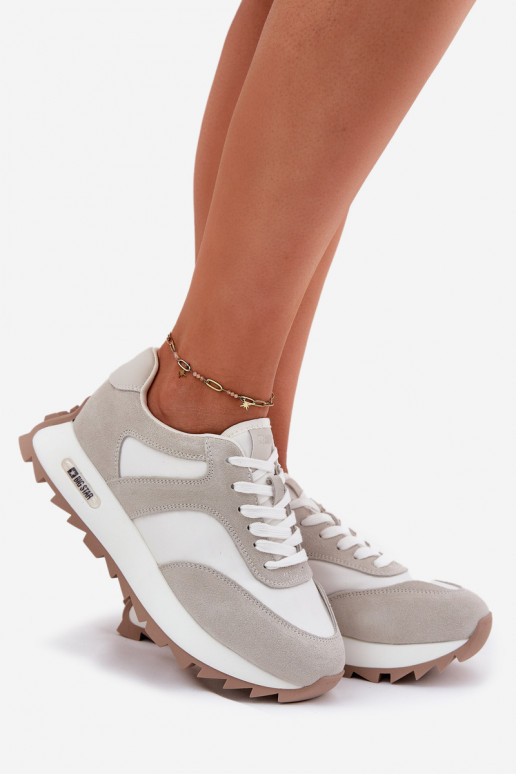 Suede Platform Sneakers Women Big Star RR274896 HI-POLY SYSTEM White-Gray