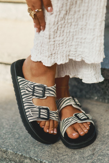 Suede Women's Slippers With Buckles D.Franklin DFSH405002 Zebra