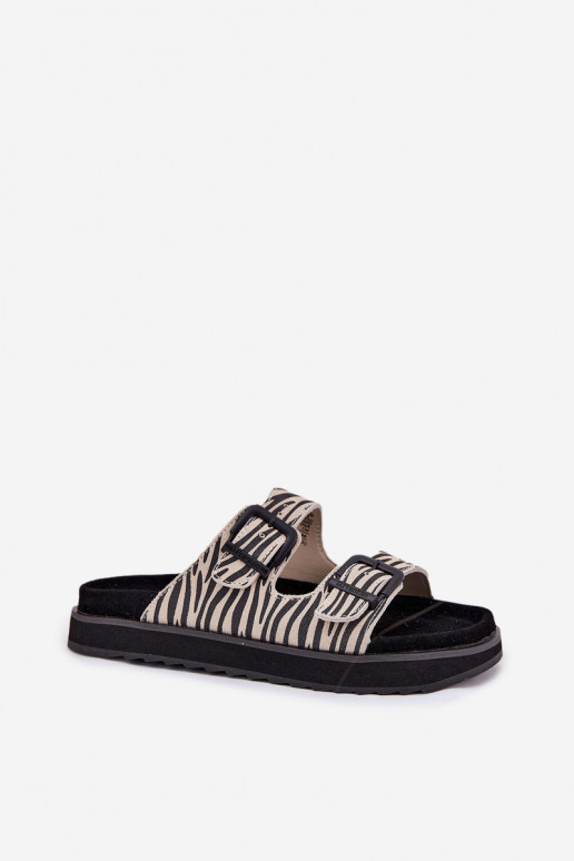 Suede Women's Slippers With Buckles D.Franklin DFSH405002 Zebra Suede Women's Slippers With Buckles D.Franklin DFSH405002 Zebra