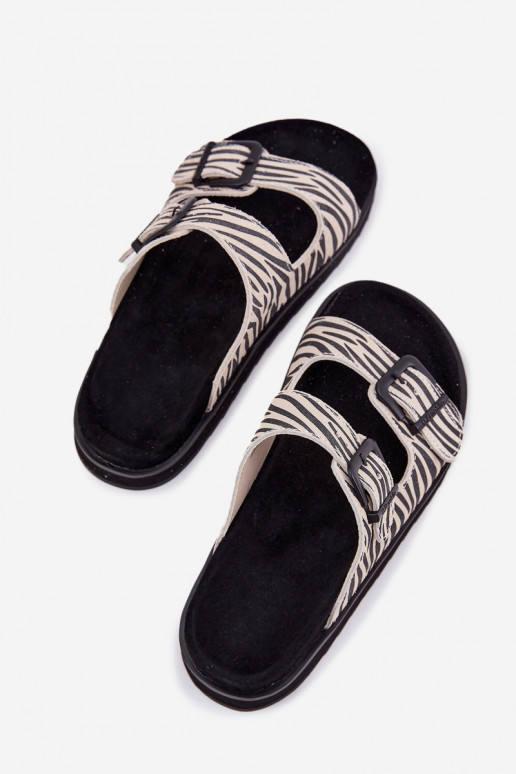 Suede Women's Slippers With Buckles D.Franklin DFSH405002 Zebra Suede Women's Slippers With Buckles D.Franklin DFSH405002 Zebra