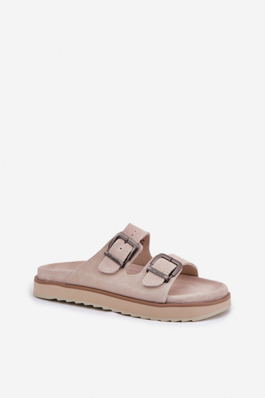 Ladies Suede Slippers With Buckles Beige D.Franklin DFSH405001 Ladies Suede Slippers With Buckles Beige D.Franklin DFSH405001