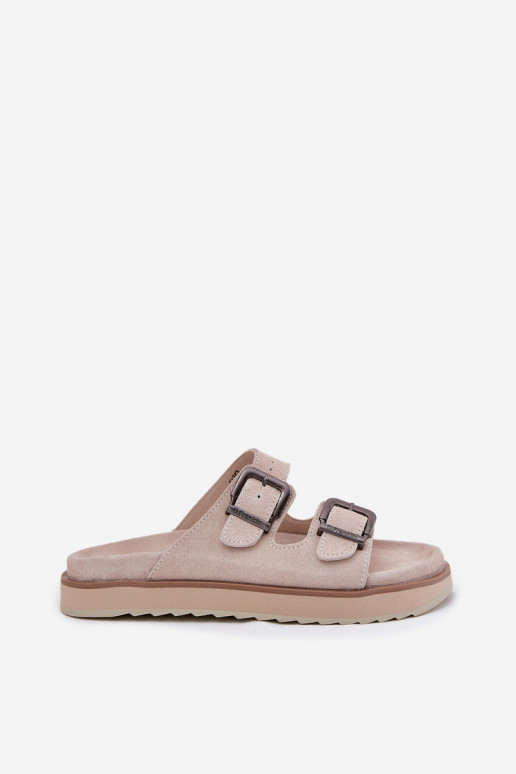 Ladies Suede Slippers With Buckles Beige D.Franklin DFSH405001 Ladies Suede Slippers With Buckles Beige D.Franklin DFSH405001