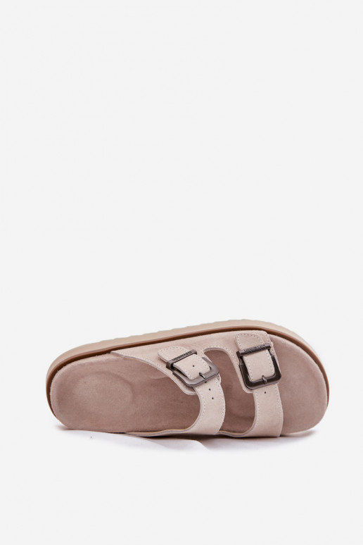 Ladies Suede Slippers With Buckles Beige D.Franklin DFSH405001 Ladies Suede Slippers With Buckles Beige D.Franklin DFSH405001