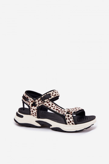 Women's Velcro Sandals D.Franklin Black-Beige DFSH406002 2