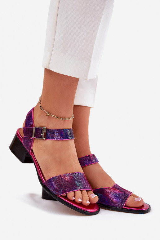 Women's Leather Sandals with Heels Maciejka 06551-15 Fuchsia