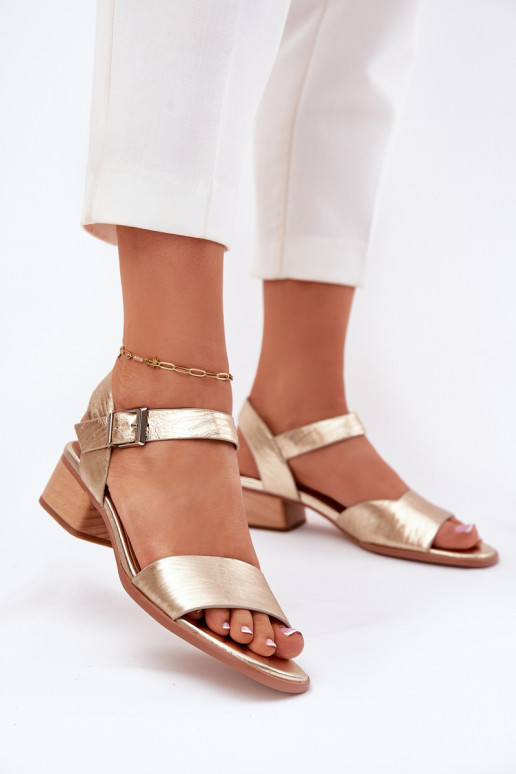 Leather Ladies Sandals With Heel Maciejka N6802-25 Gold Leather Ladies Sandals With Heel Maciejka N6802-25 Gold