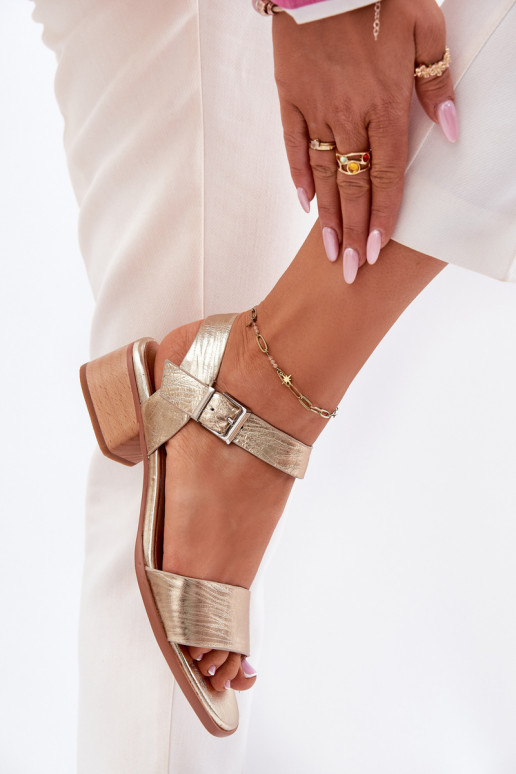 Leather Ladies Sandals With Heel Maciejka N6802-25 Gold Leather Ladies Sandals With Heel Maciejka N6802-25 Gold