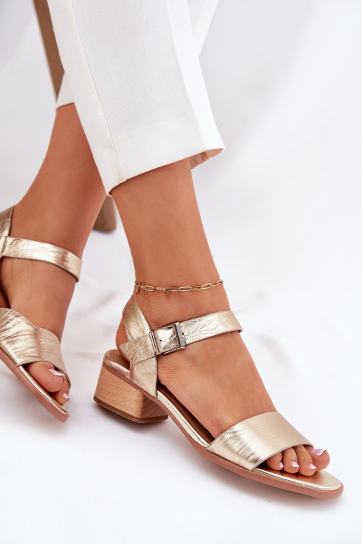 Leather Ladies Sandals With Heel Maciejka N6802-25 Gold Leather Ladies Sandals With Heel Maciejka N6802-25 Gold